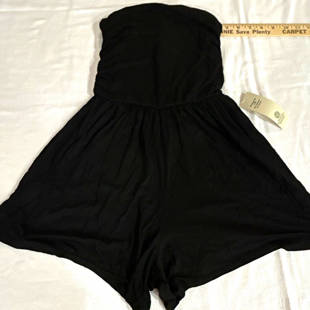 No Boundaries Women's Juniors 2XS Black Solid Strapless Sleeveless Romper